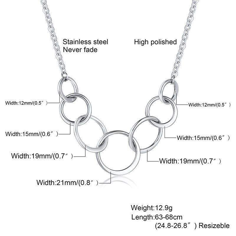 Interlocking Metal Accessories Tail Chain Stainless Steel Ring Necklace Steel Color Women