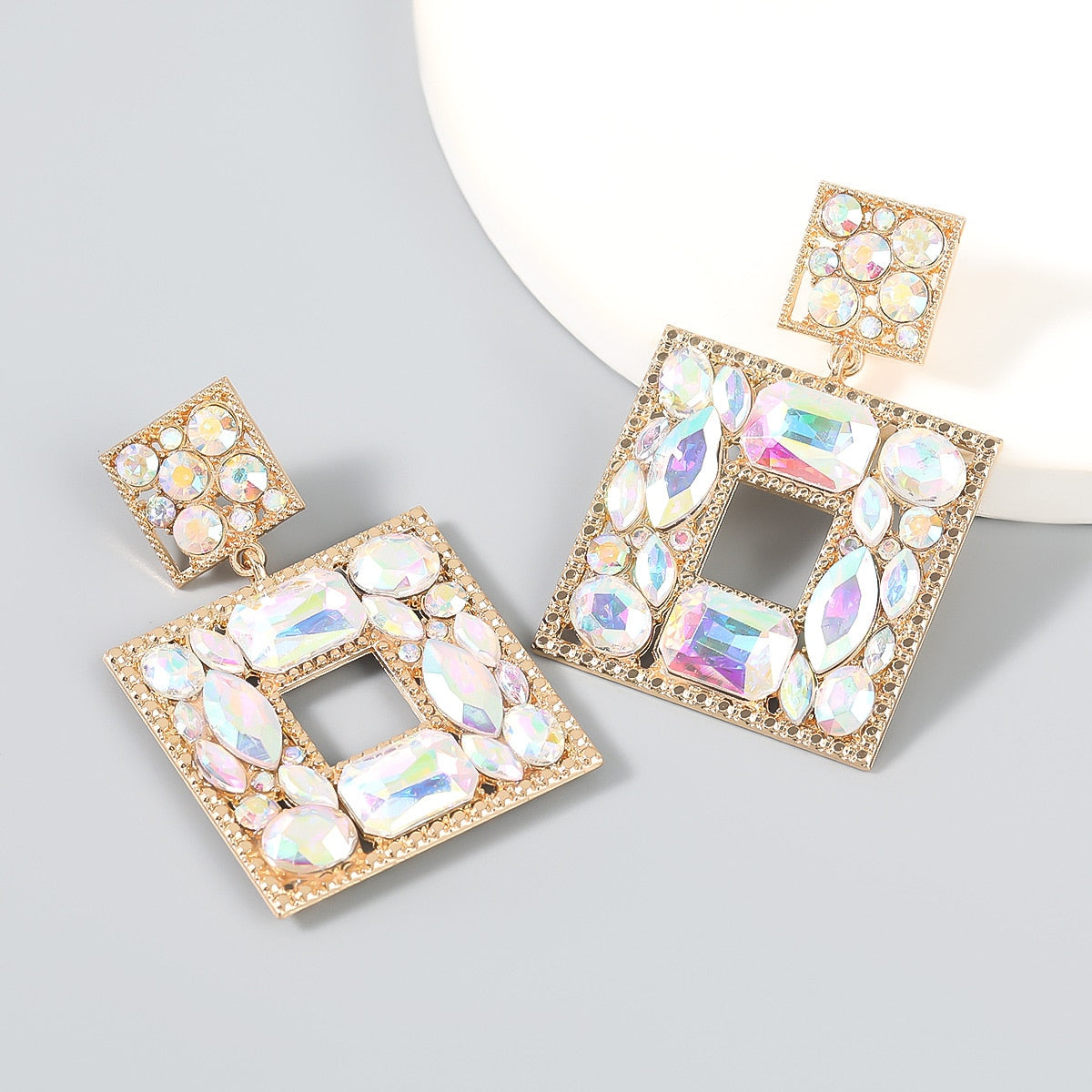 Boutique Fashion Women Glass Crystal Big Dangle Earrings For Women Fashion Jewelry Trendy Lady's Statement Earrings Accessories