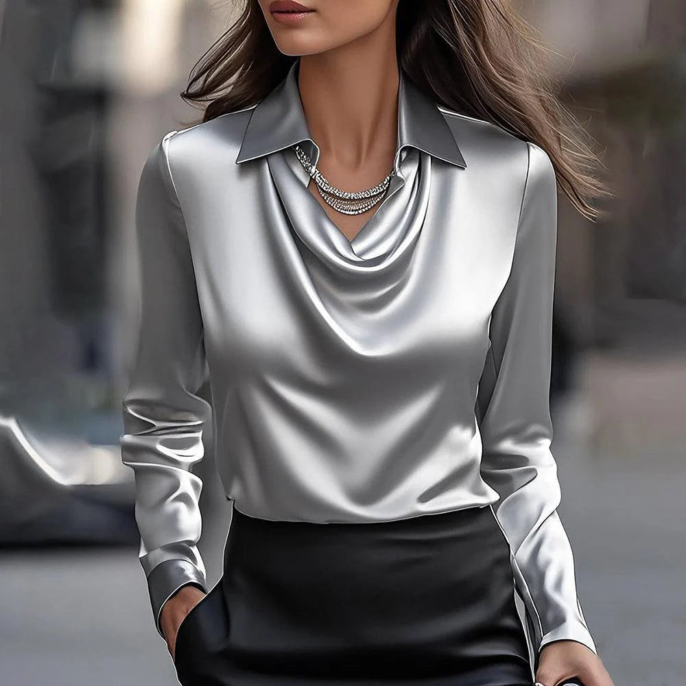 Long sleeved lapel top shirt for women