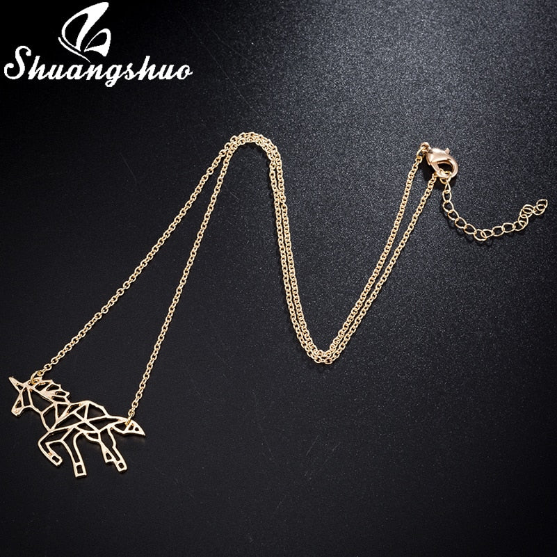 Ethnic Origami Unicorn Necklace Choker Horse Necklace Women Necklaces & Pendants Animal Necklace Silver Jewelry colar