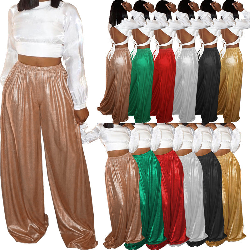 Fashionable and casual gold hot stamping wide leg pants for women long pants