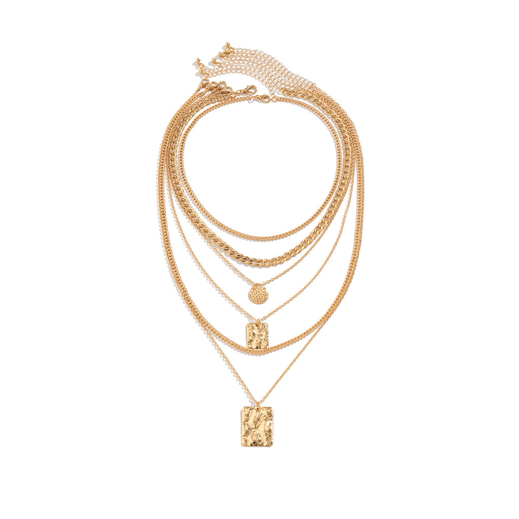Ins personality niche metal chain layered necklace with sweet and cool snake skin pattern geometric pendant necklace for women