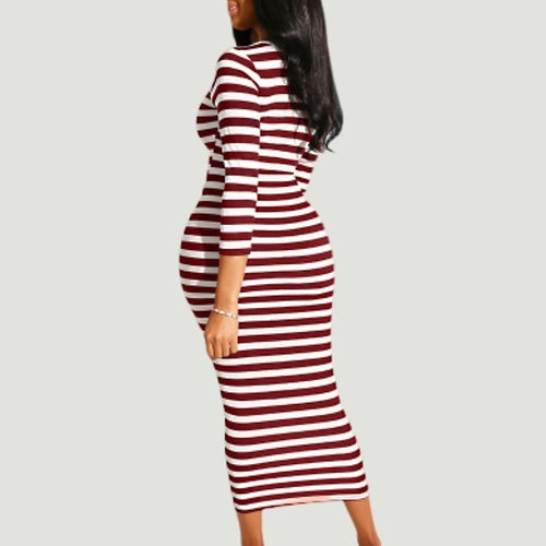 Robe moulante mi-longue rayée sexy Femme automne hiver