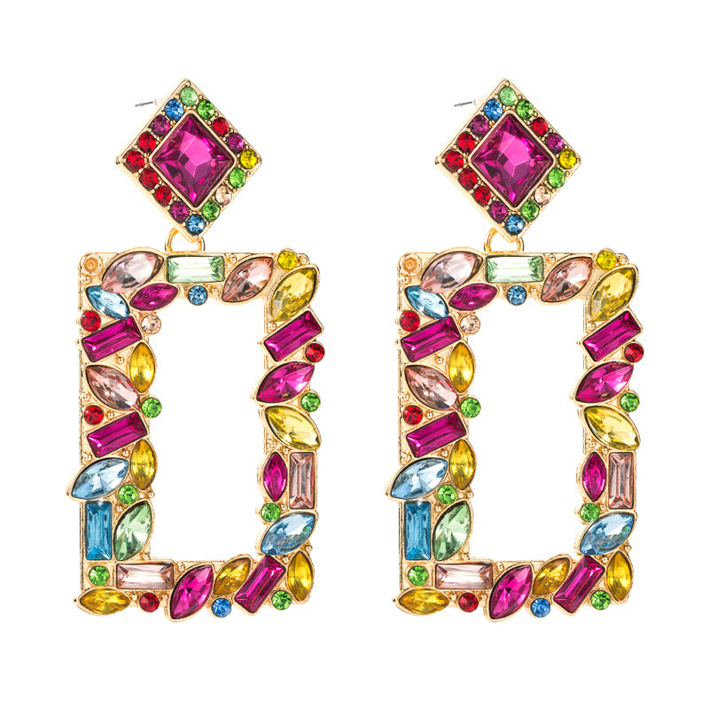 Multicolor Square Drop Dangle Earrings For Women Popular Unusual Crystal Wedding Party Pendant Statement Jewelry