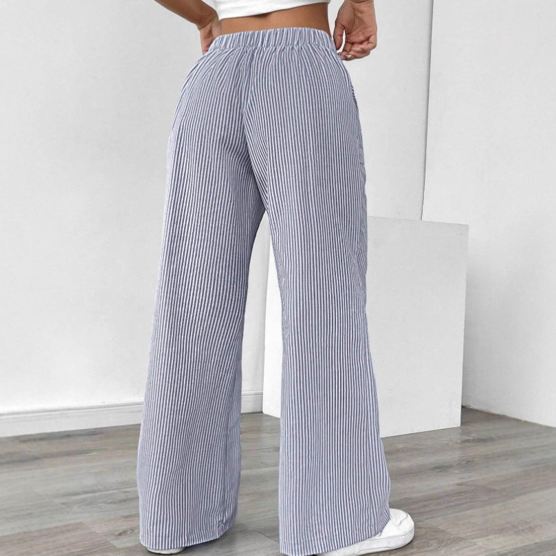 Striped pants loose wide leg women