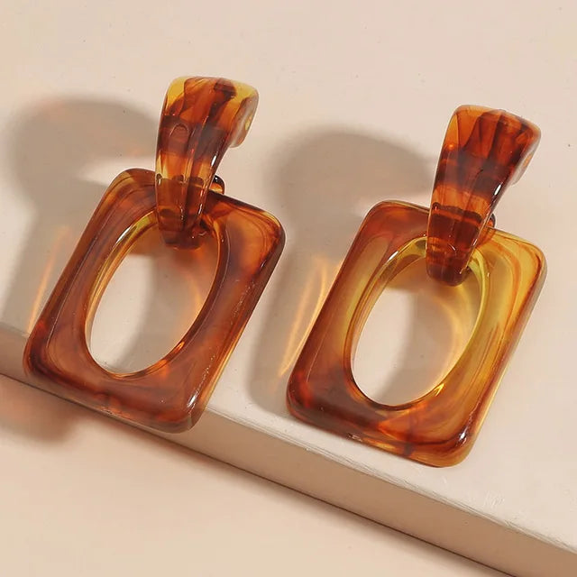 Brown Resin Dangle Post Earrings For Women Geometric Large Holiday Accessories Wholesale Fashion Jewelry Timeless Gifts