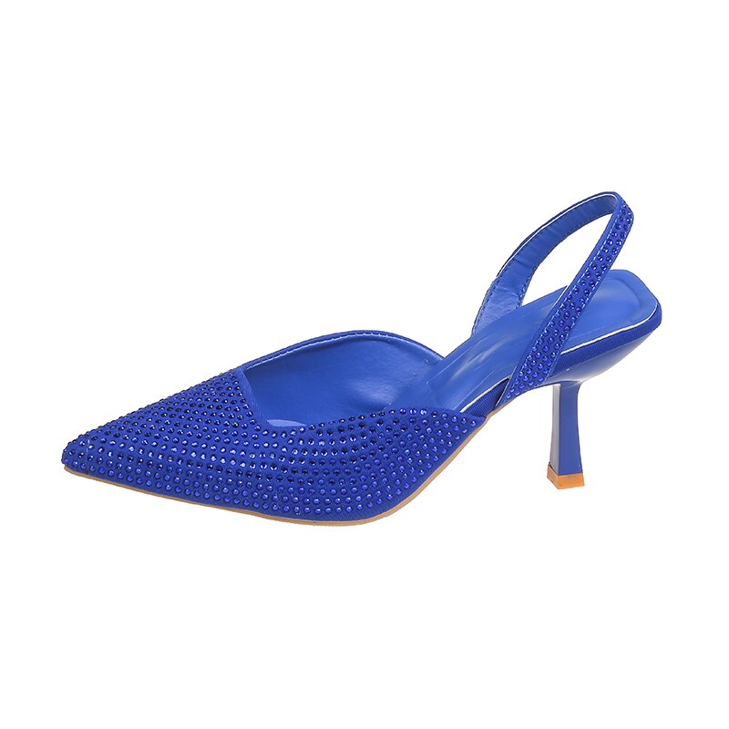 Summer Women Sandal Shoes Thin High Heel Pointed Toe Slingback Sandals Ladies Fashion Bling Cystal Party Dress Shoes