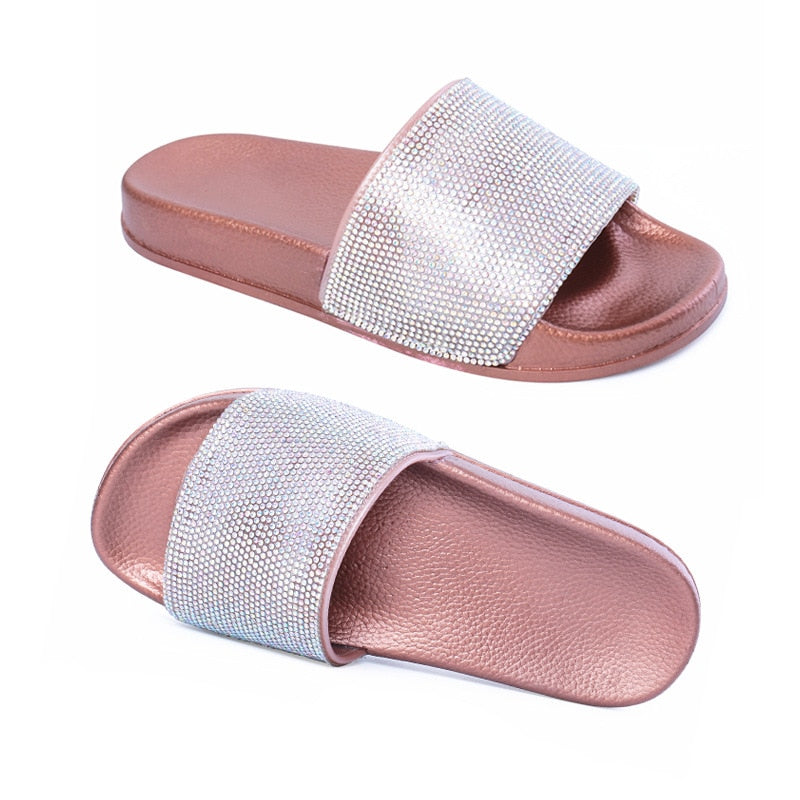 Slippers Flip Flops Summer Slides Women Shoes Crystal Diamond Bling Beach Slides Sandals Casual Shoes Slip On