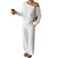 Casual Woolen Diagonal Collar Long Sleeve Pants Set for Women