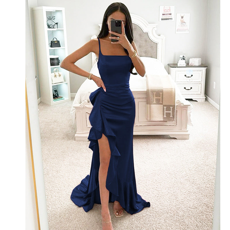 Sexy camisole ruffled slit dress for women