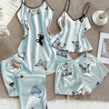 Silk-like Home Wear Set with Butterfly Print, 4-Piece Fashionable Casual Sleepwear for Women