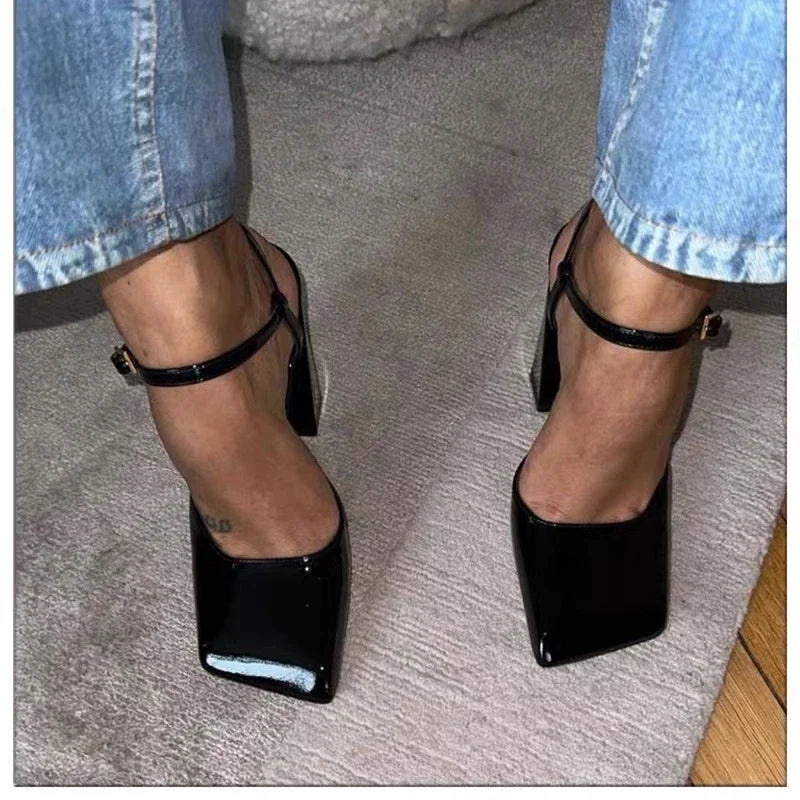 Rhinestone Thick High Heels and Toe Sandals for Women, Retro Mary Jane Single Shoes, Fashionable and Sexy, European and American