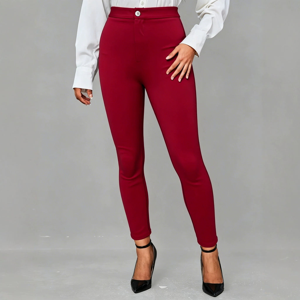 Slim fit solid color elastic pants for women