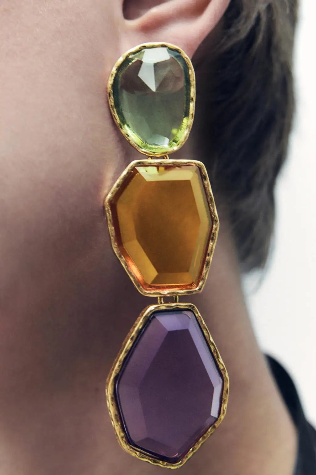 Polygonal Alloy Transparent Resin Colorful Matching Long Drop Earrings for Women Exaggerated Heavy Jewelry Summer