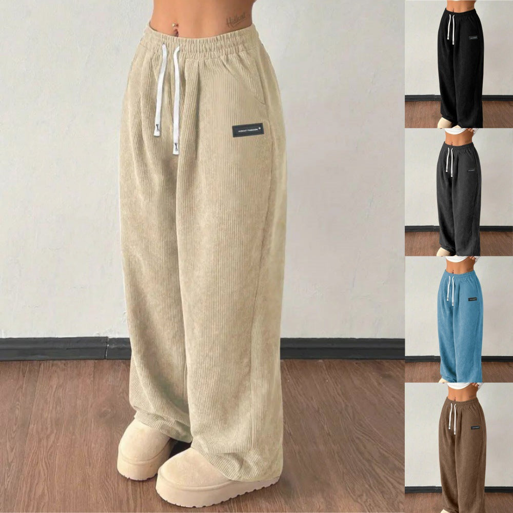 Casual Loose Drawstring Solid Color Pocket Pants for Women