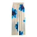 Silk floral print shirt straight leg pants set for women