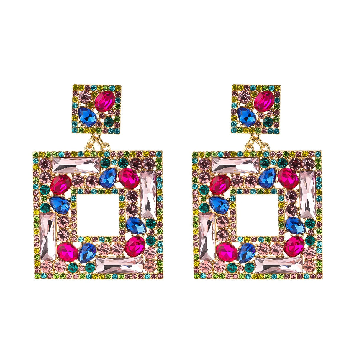 Boutique Fashion Women Glass Crystal Big Dangle Earrings For Women Fashion Jewelry Trendy Lady's Statement Earrings Accessories
