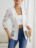 Elegant Solid Color Fashion Lace Spliced Blazer Jacket Women's Top