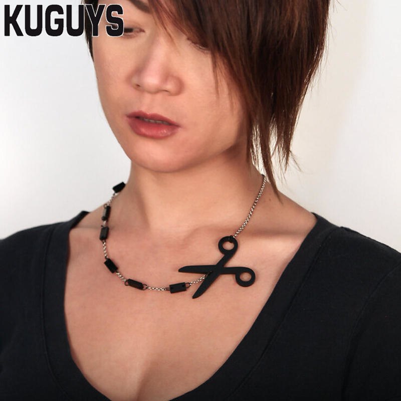 Trendy Gril's Jewelry Black Scissors Necklace for Women HipHop Rock Pendant Necklace Sweater Chain Fashion Accessories