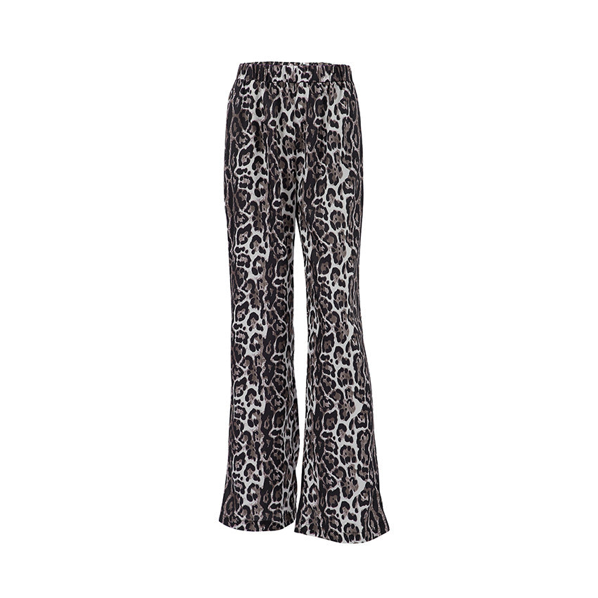 Leopard Print High Waist Wide Leg Pants for Women Loose Floor-Length Casual Long Pants