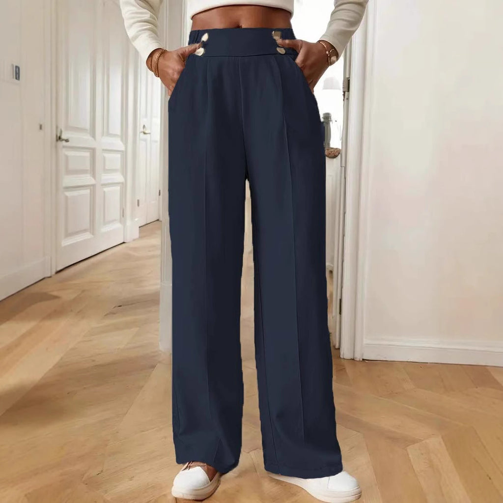 High waisted solid color straight leg pants for women