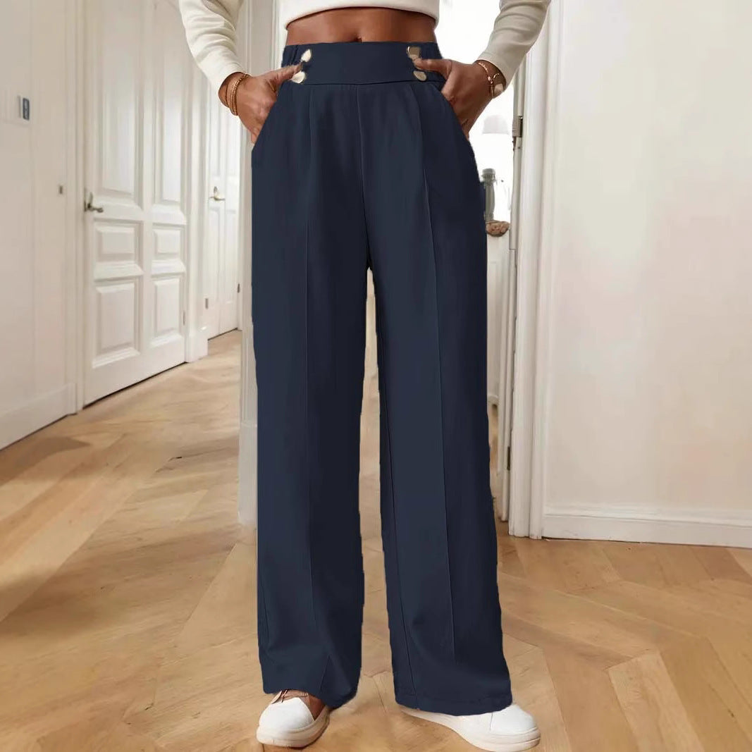 High waisted solid color straight leg pants for women