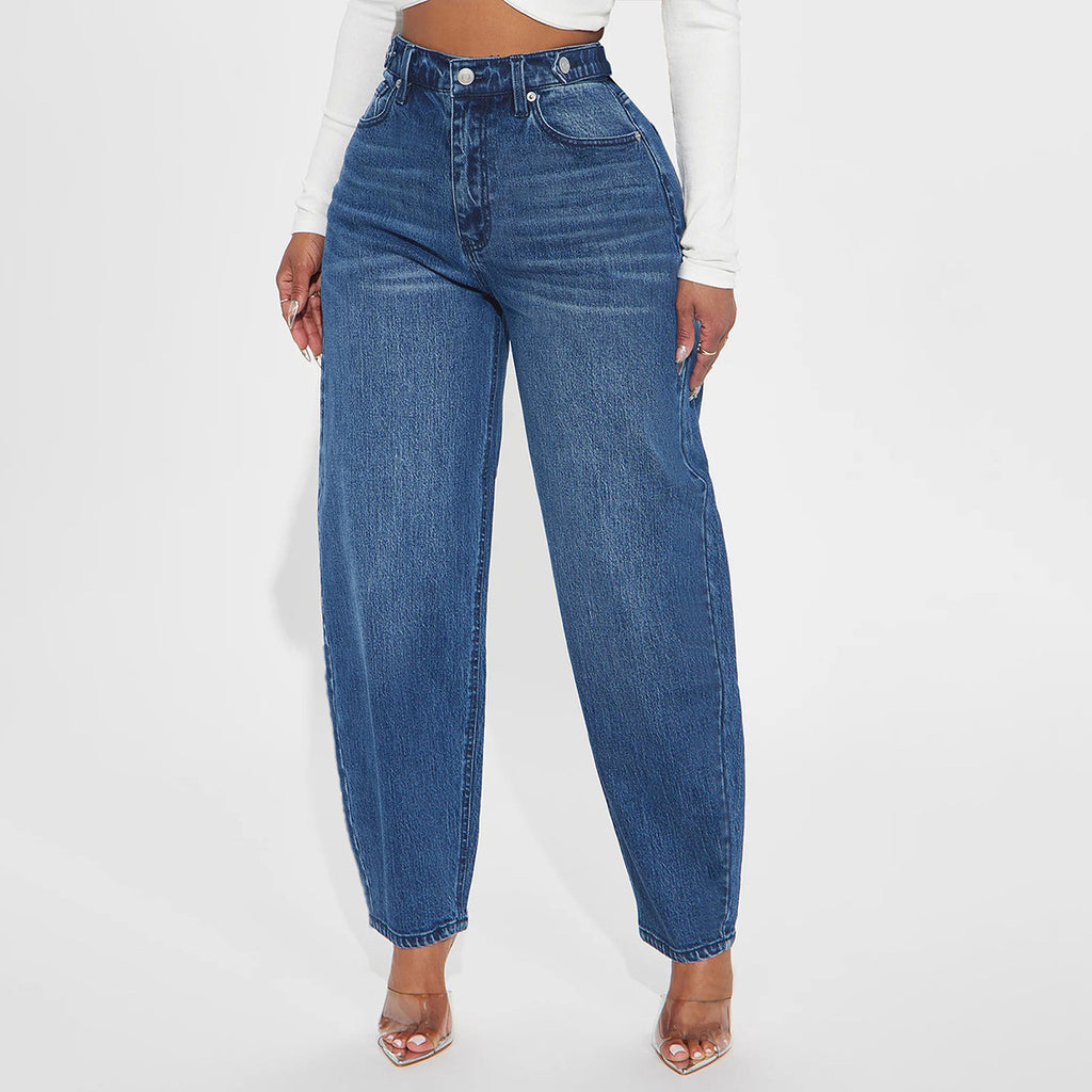 Vintage Lantern Denim Pants Women Washed Blue Loose Casual Harem Pants
