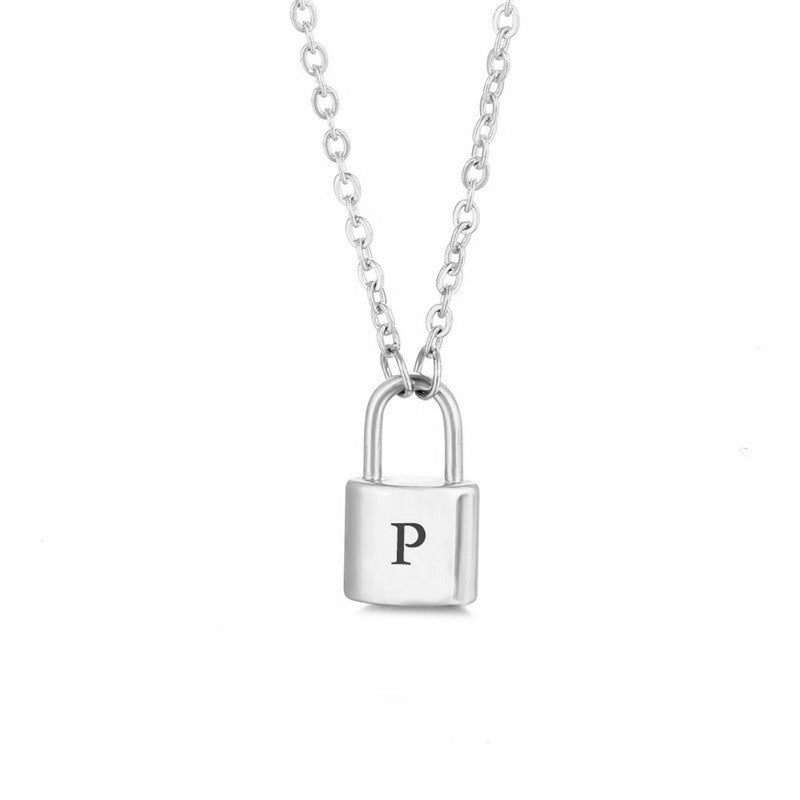 New Stainless Steel Silver 26 English Letter Lock Necklace Men And Women Concentric Lock Pendant Letter Necklace