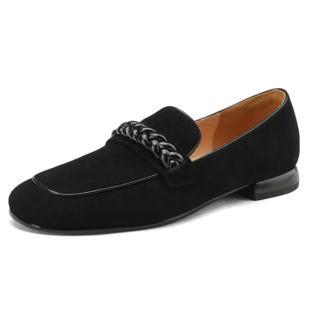 Concise Solid Color Women Soft Kid Suede Flats Slip On Round Toe Casual Street Shoes Handmade For Ladies