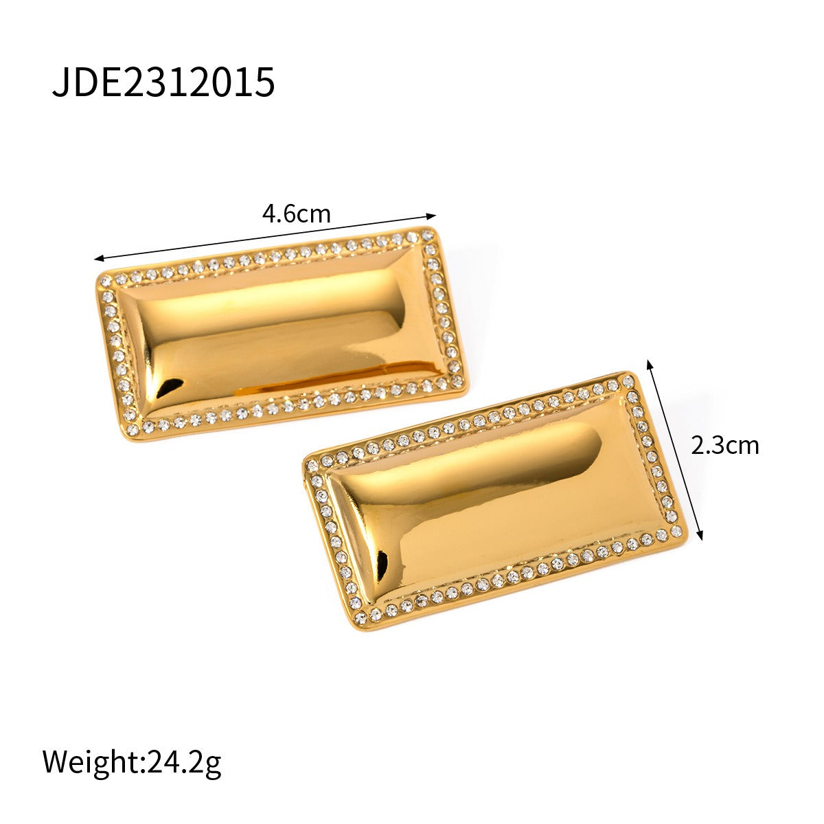 Stainless steel inlaid diamond smooth rectangular earrings, stainless steel personalized jewelry