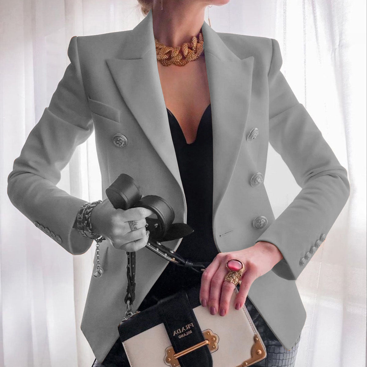 Fashionable Casual Solid Color Blazer Short Jacket for Women