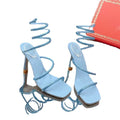 Summer High Heels Sandals Women Square Peep Toe Rhinestone Ankle Snake Twine Around Wedding Shoes Women Stiletto Sandals Woman