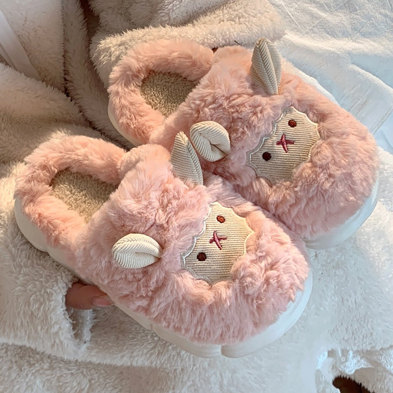 Cute Lamb Cotton Slippers for Women, Back-Covered Postpartum Shoes, Non-Slip Fuzzy Slippers