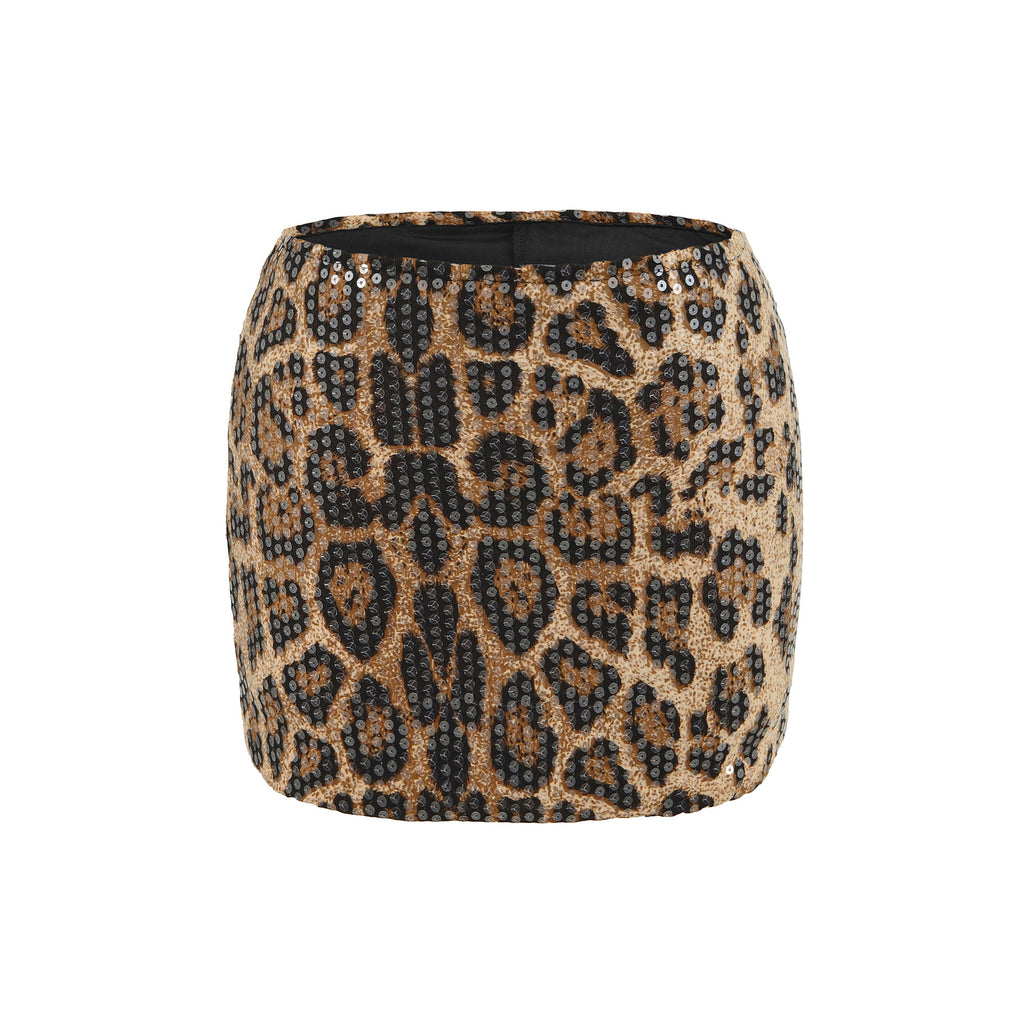 Leopard print sequin wrapped short skirt for women