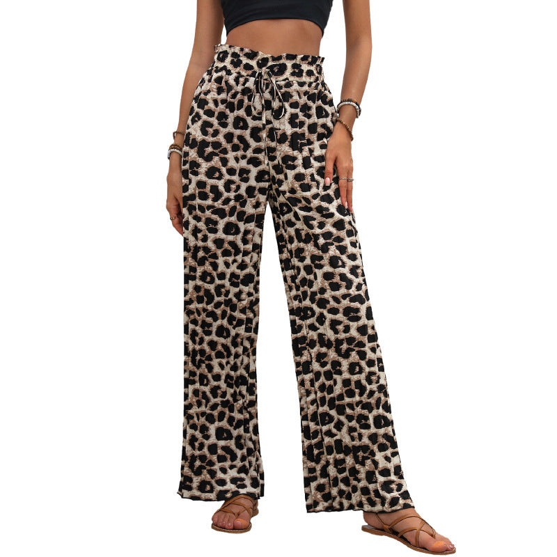 European and American fashion leopard print wide leg pants for women