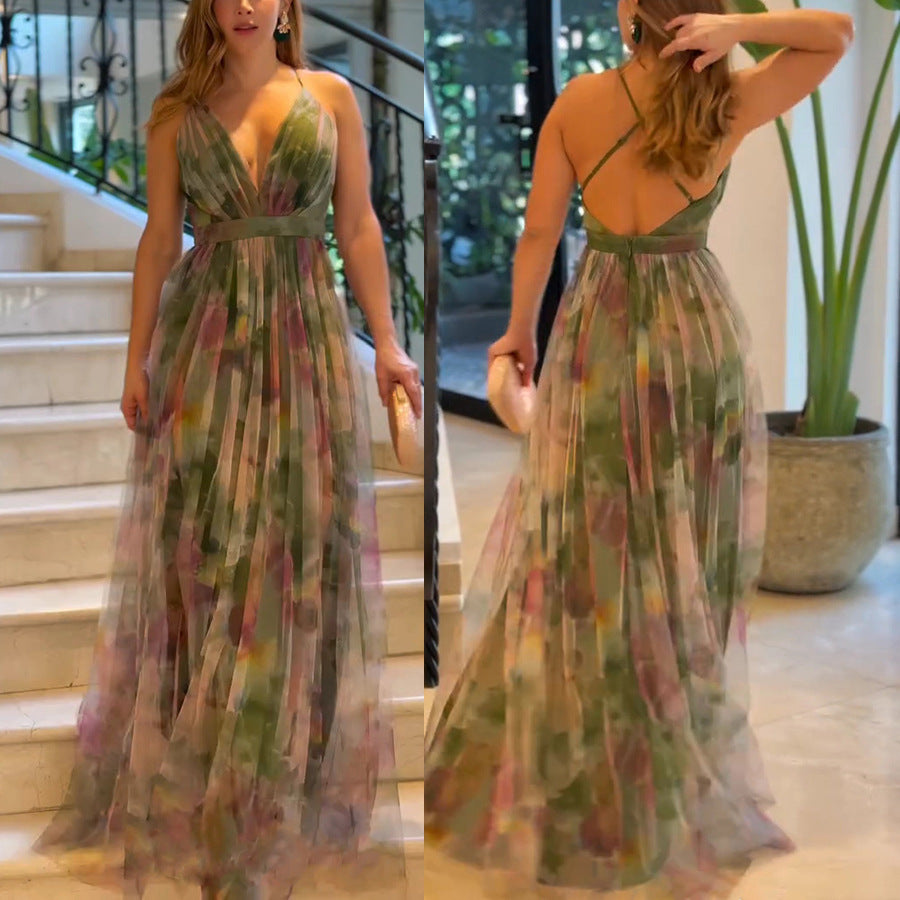 Printed camisole dress big swing dress for women