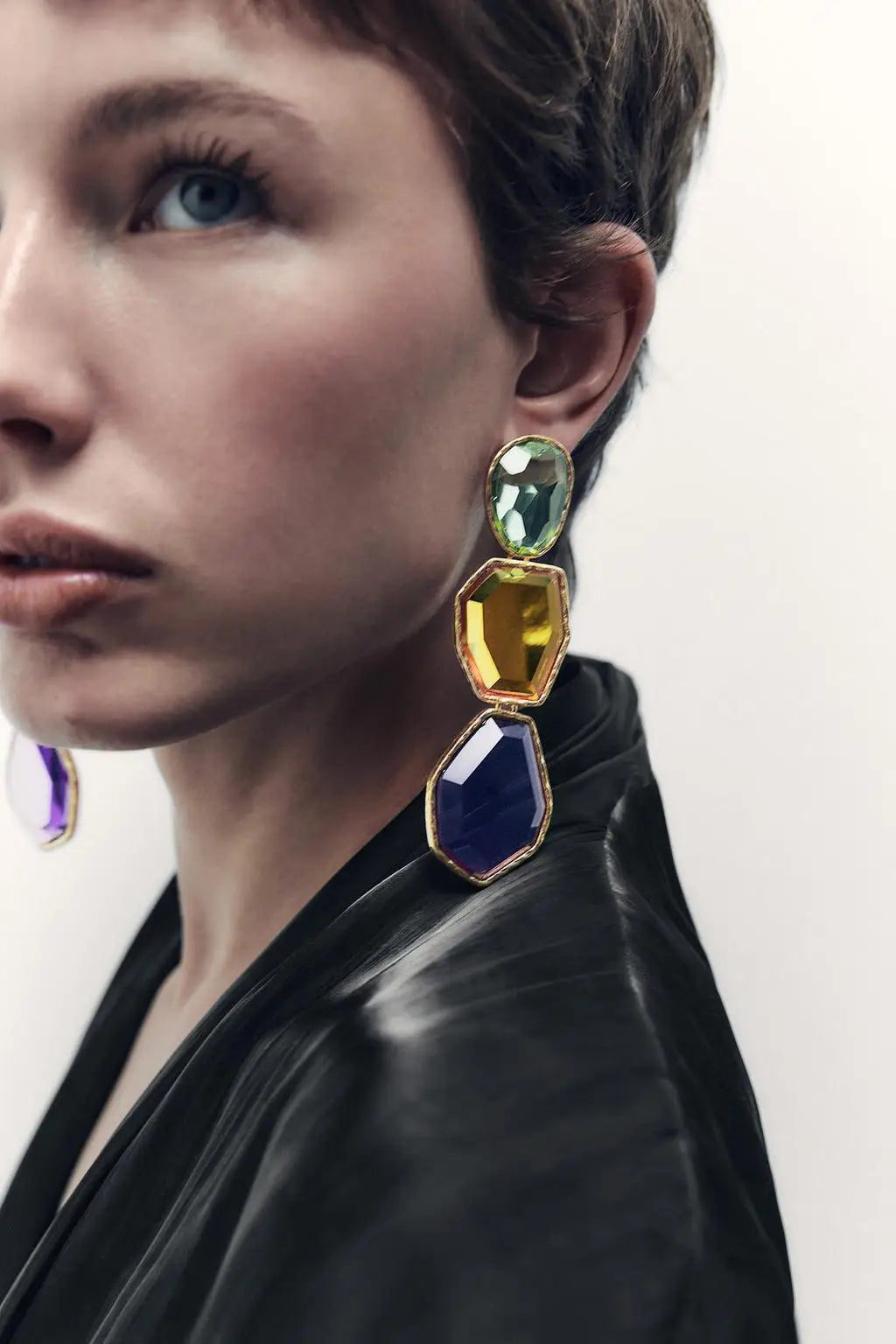 Polygonal Alloy Transparent Resin Colorful Matching Long Drop Earrings for Women Exaggerated Heavy Jewelry Summer