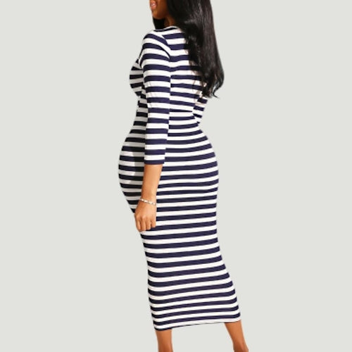 Robe moulante mi-longue rayée sexy Femme automne hiver