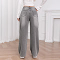 Washed Sky Gray High-Waisted Wide-Leg Denim Pants for Women