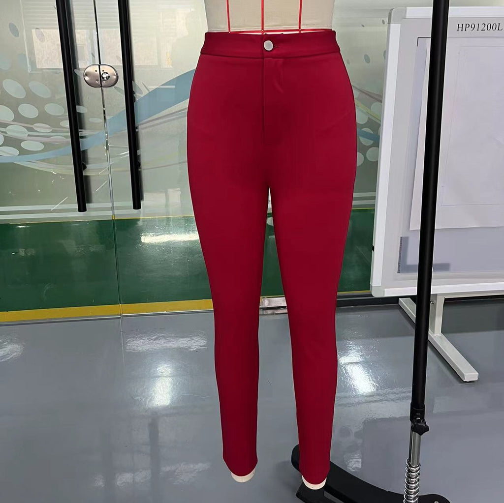 Slim fit solid color elastic pants for women