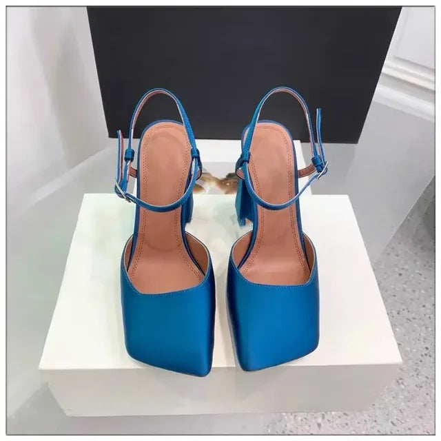 Rhinestone Thick High Heels and Toe Sandals for Women, Retro Mary Jane Single Shoes, Fashionable and Sexy, European and American
