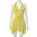 Sexy Strapless Sleeveless Solid Color Short Dress for Women