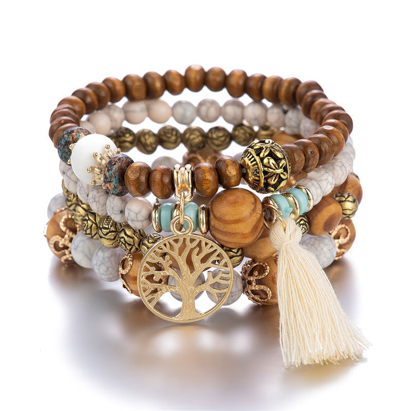 Boho Multilayer Wooden Beaded Bracelet Stretch Bracelet Jewelry