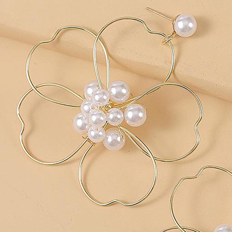 Pearl woven large flower earrings, women's trend, hand wrapped earrings, jewelry