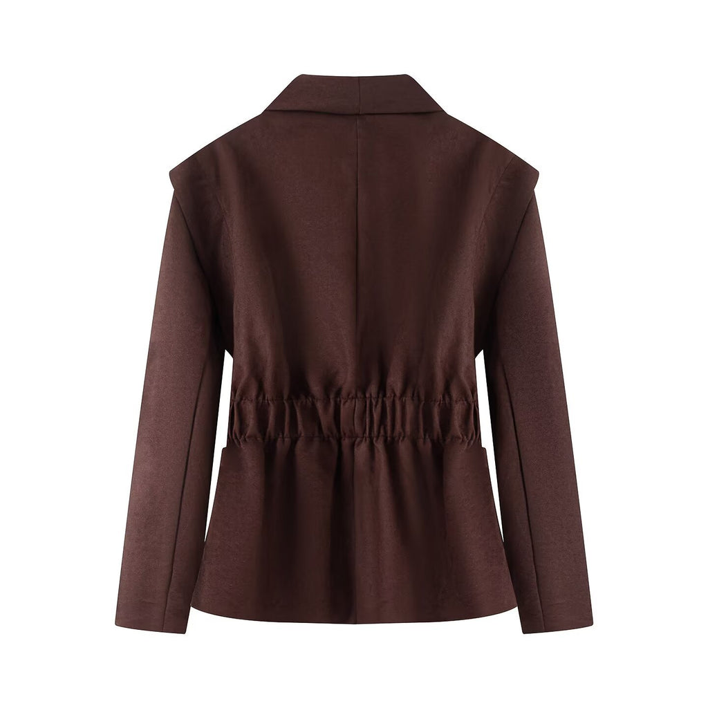 Casual Suede-Texture Shoulder-Padded Blazer for Women