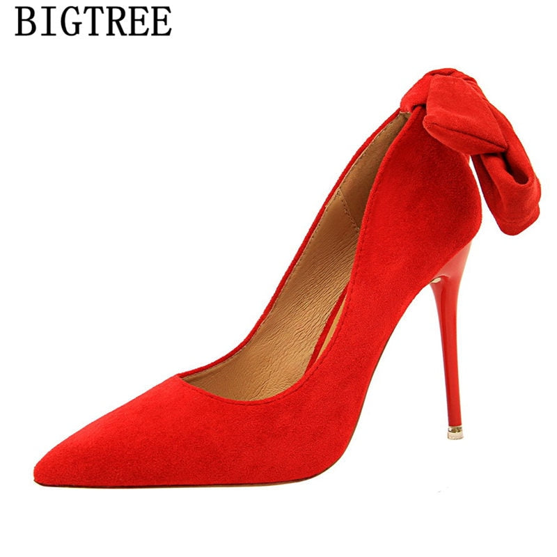 dress shoes women stiletto moccasin bigtree shoes Butterfly knot new arrival 2019 green shoes for women luxury high heels buty