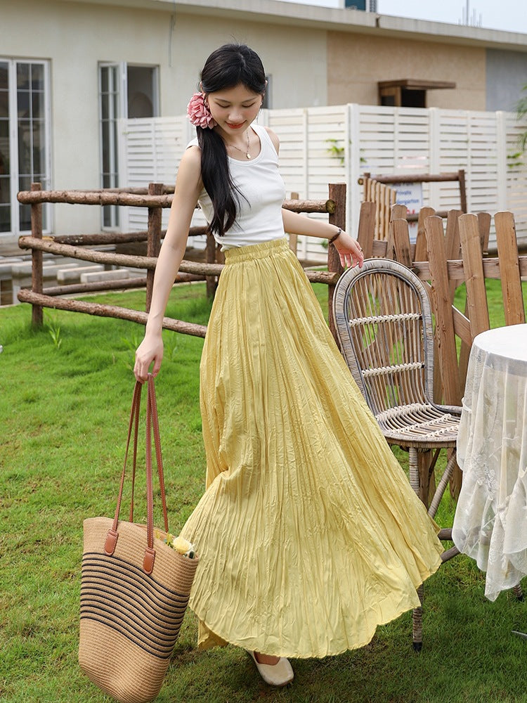 High waist slimming pleated skirt for women
