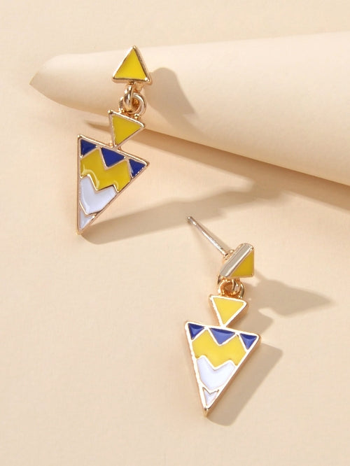 Yellow Geometric Triangle Earrings