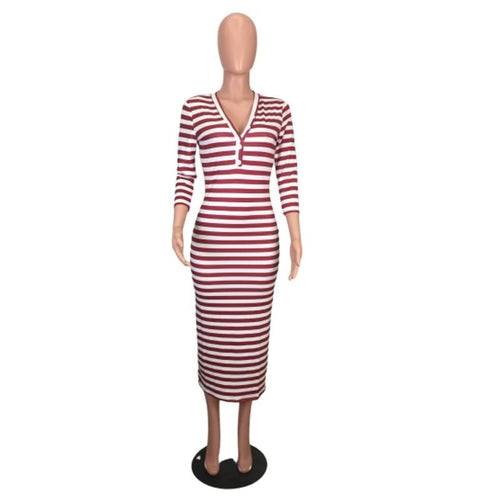 Robe moulante mi-longue rayée sexy Femme automne hiver