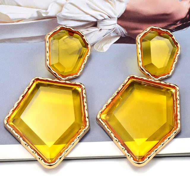 High-Quality Clear Pure Resin Drop Earrings Statement Hot Selling Metal Fashion Jewelry Accessories For Women